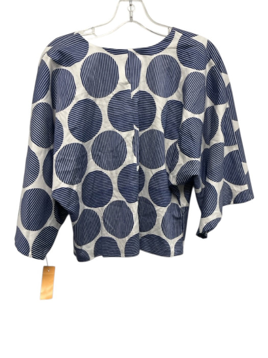 Tiche Size XS Blue & White Print Cotton Surplice Circles & Stripes Top Blue & White Print / XS