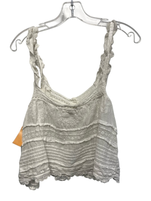 Loveshackfancy Size XS White Cotton Button Down Sleeveless Tank Embroidered Top White / XS