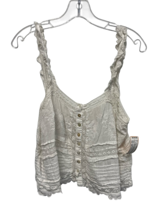 Loveshackfancy Size XS White Cotton Button Down Sleeveless Tank Embroidered Top White / XS