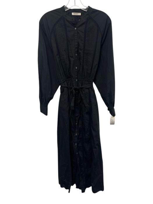 Buck Mason Size XS Black Cotton Button Down Elastic Waist Pintuck Dress Black / XS