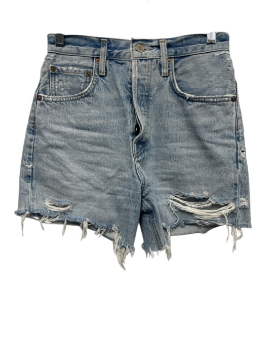 Agolde Size 25 Light Wash Cotton Denim Button Fly High Rise distressed Shorts Light Wash / 25