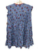 Free People Size XS Blue & Red Print Cotton Button Down Floral Tiered Dress Blue & Red Print / XS