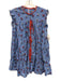 Free People Size XS Blue & Red Print Cotton Button Down Floral Tiered Dress Blue & Red Print / XS