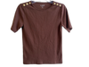 J Crew Size M Brown Cotton Short Sleeve solid color Round Neck Button Detail Top Brown / M