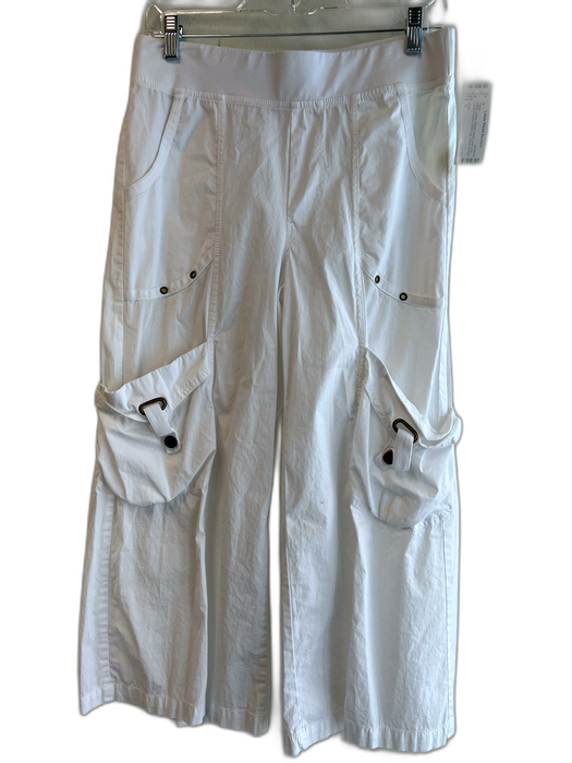 XCVI Size S White Cotton Elastic Waist solid color Cargo Pockets Wide Leg Pants White / S