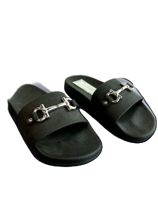 Salvatore Ferragamo Shoe Size 6 Black Manmade Material Open Silver Detail Shoes Black / 6
