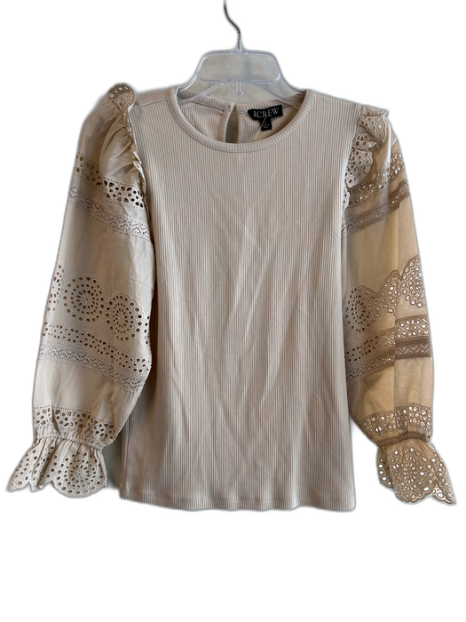 J Crew Size S Beige Cotton Long Sleeve solid color Sleeve Detail Top Beige / S
