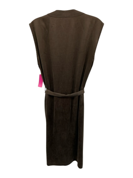 Megan Huntz Size S Brown Silk Sleeveless Button V Neck Side Slits Dress Brown / S