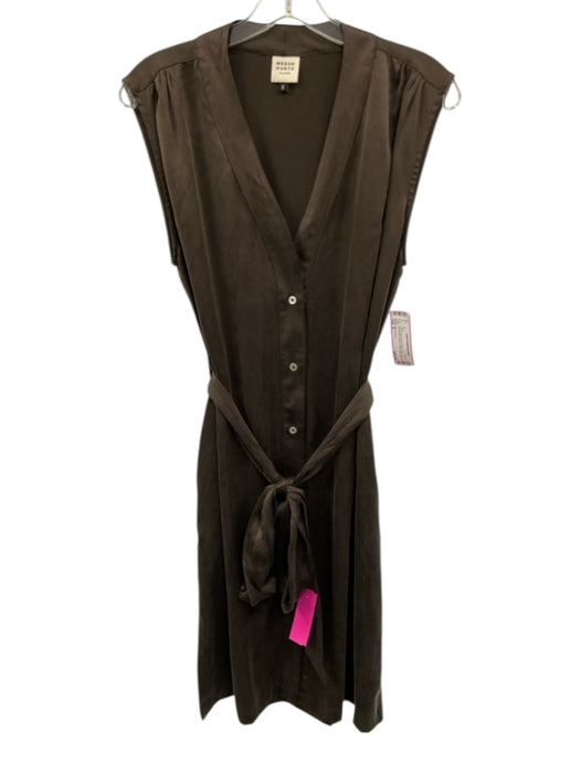 Megan Huntz Size S Brown Silk Sleeveless Button V Neck Side Slits Dress Brown / S