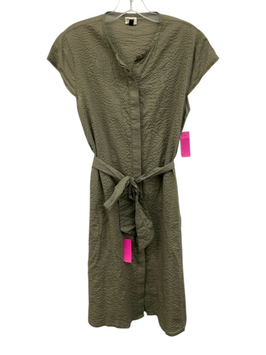 Megan Huntz Size M Army Green Cotton Seersucker Cap Sleeve Button Front Dress Army Green / M