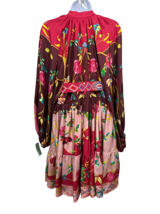 La Fuori Size M Red, Pink & Multi Silk Floral Long Balloon Sleeve Dress Red, Pink & Multi / M