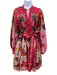 La Fuori Size M Red, Pink & Multi Silk Floral Long Balloon Sleeve Dress Red, Pink & Multi / M
