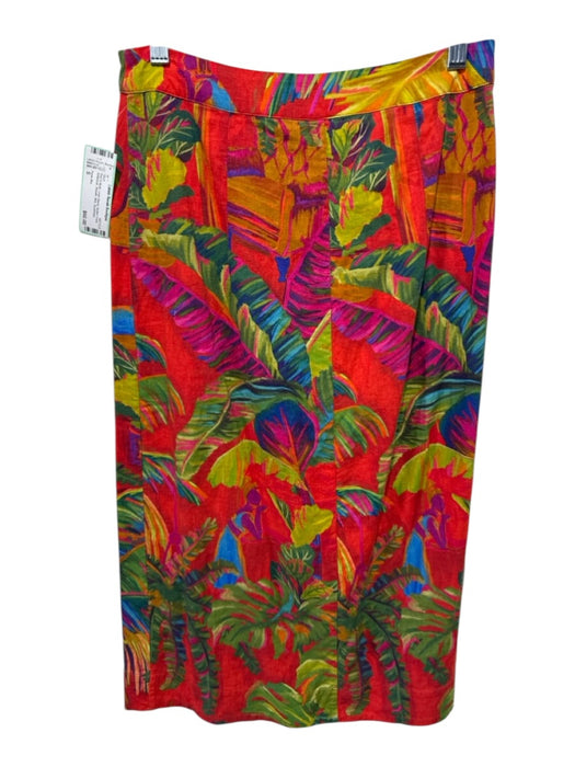 Farm Rio Size S Red & Multi Linen Blend Button Front Botanical Sheath Midi Skirt Red & Multi / S