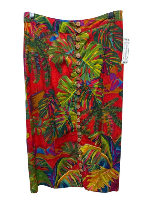 Farm Rio Size S Red & Multi Linen Blend Button Front Botanical Sheath Midi Skirt Red & Multi / S