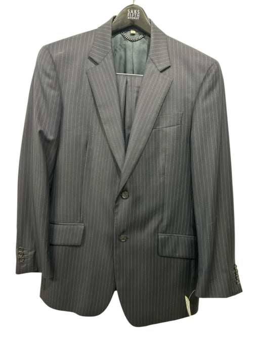 Burberry London Navy Blue & White Wool Striped 2 Button Men's Suit Navy Blue & White / 48R