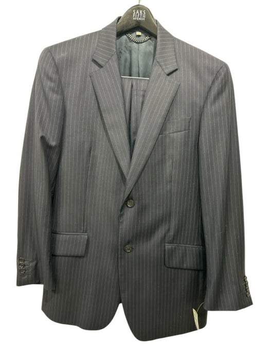 Burberry London Navy Blue & White Wool Striped 2 Button Men's Suit Navy Blue & White / 48R