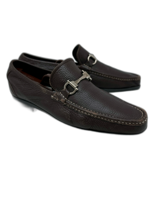 Ferragamo Shoe Size 8 Dark Brown Leather Pebbled Dress Men's Shoes Dark Brown / 8