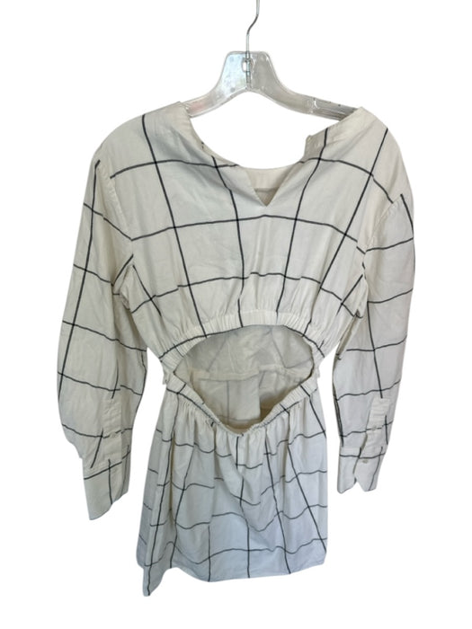 Staud Size L Cream & Black Cotton Long Sleeve Grid Open Back Dress Cream & Black / L