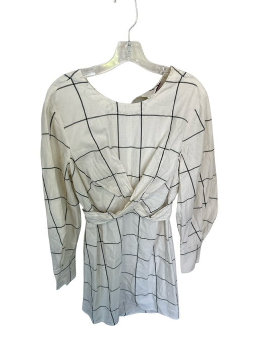 Staud Size L Cream & Black Cotton Long Sleeve Grid Open Back Dress Cream & Black / L