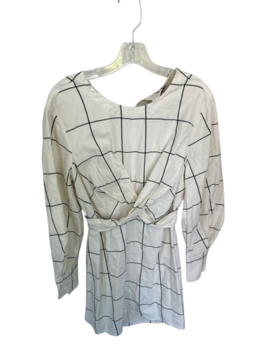 Staud Size L Cream & Black Cotton Long Sleeve Grid Open Back Dress Cream & Black / L
