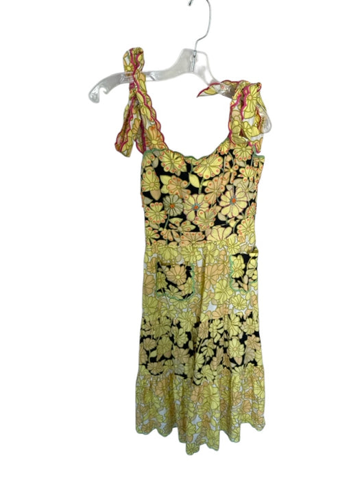 Celia B Size S Yellow & Orange Cotton Tie Straps Flowers Beaded Detail Dress Yellow & Orange / S