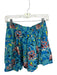 Cleobella Size L Teal & Yellow Cotton Elastic Waist Flowers Bubble Hem Skirt Teal & Yellow / L