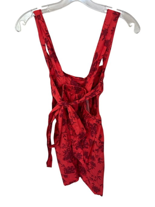 Free People Size L Red & Burgundy Cotton Mini Tie Back Ruffle Accent Dress Red & Burgundy / L