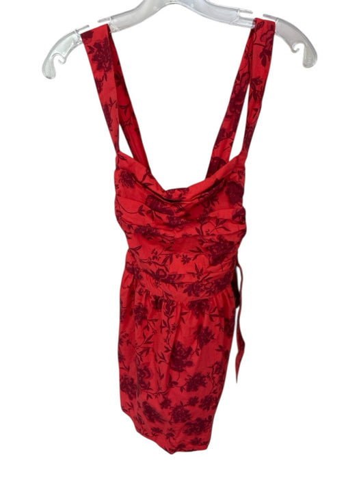 Free People Size L Red & Burgundy Cotton Mini Tie Back Ruffle Accent Dress Red & Burgundy / L