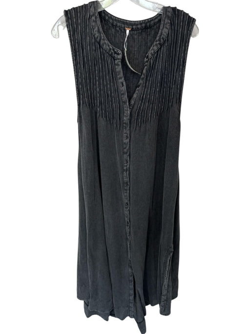 Free People Size XS Black Cotton Maxi Pleated Detail Button Up Sleeveless Dress Black / XS