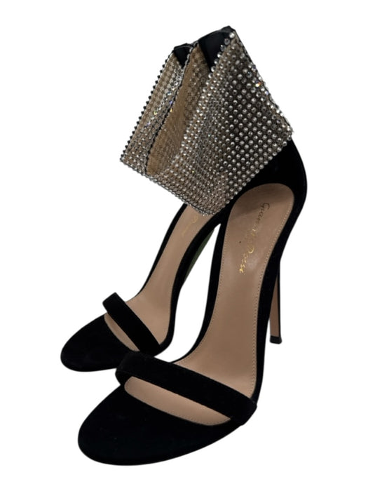 Gianvito Rossi Shoe Size 38 Black Leather Stiletto Open Toe Zip Close Heels Black / 38