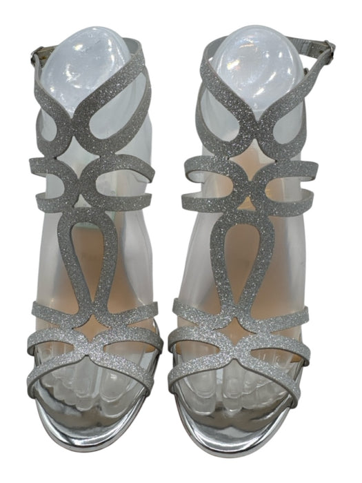 Christian Louboutin Shoe Size 39 Silver Leather & Textile open toe Glitter Heels Silver / 39
