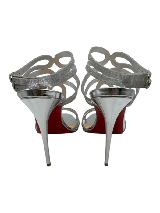 Christian Louboutin Shoe Size 39 Silver Leather & Textile open toe Glitter Heels Silver / 39