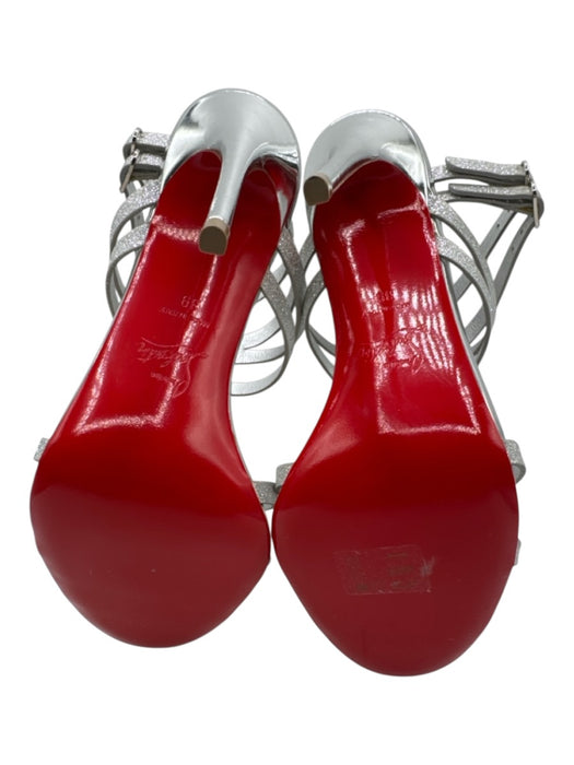 Christian Louboutin Shoe Size 39 Silver Leather & Textile open toe Glitter Heels Silver / 39