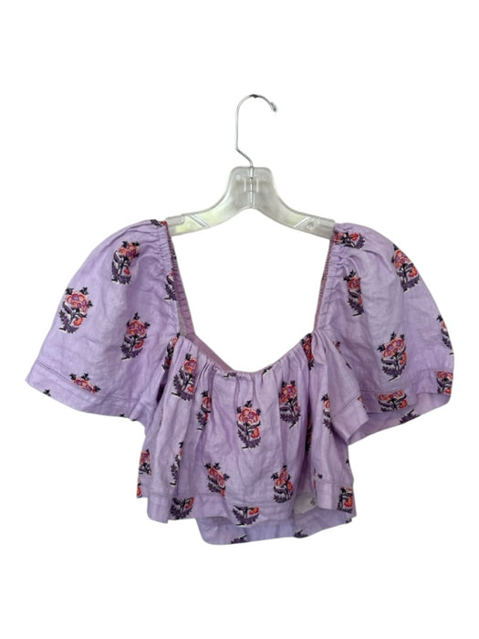 Rhode Size XS Lavender Linen Square Neck babydoll Floral Print Top Lavender / XS