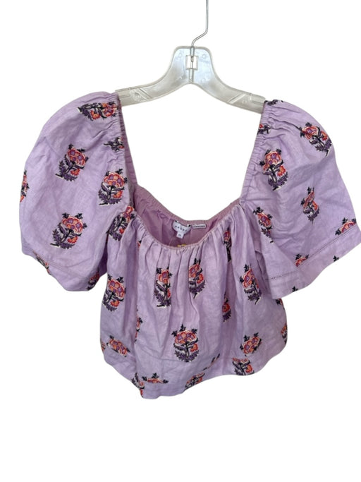 Rhode Size XS Lavender Linen Square Neck babydoll Floral Print Top Lavender / XS