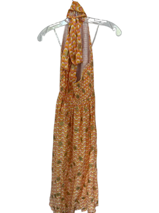 Sundress Size XS/S Orange & Yellow Viscose Halter Open Back Sun Dress Orange & Yellow / XS/S