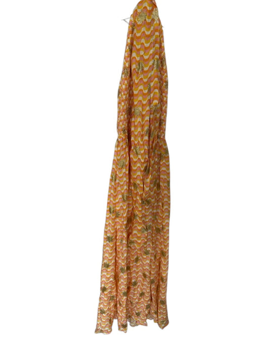 Sundress Size XS/S Orange & Yellow Viscose Halter Open Back Sun Dress Orange & Yellow / XS/S