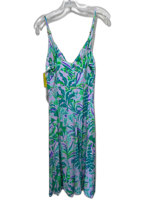 Lilly Pulitzer Size 10 Purple & Green Rayon Sleeveless padded Midi Dress Purple & Green / 10