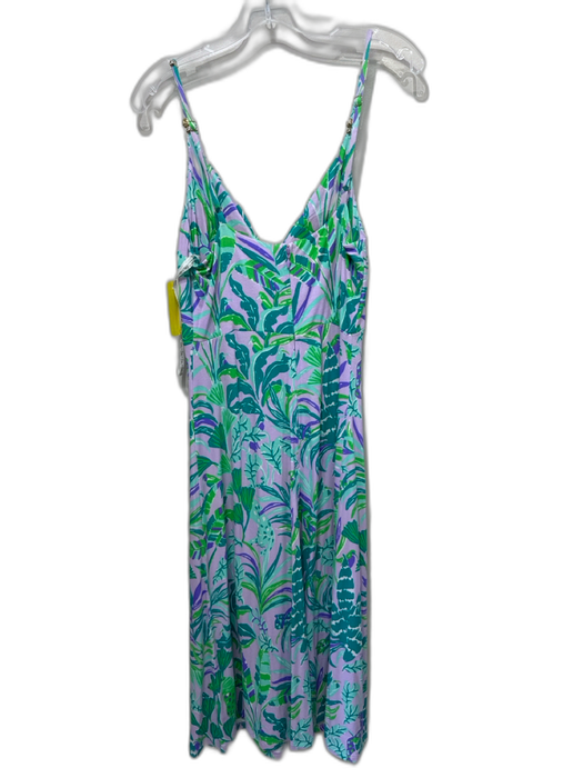 Lilly Pulitzer Size 10 Purple & Green Rayon Sleeveless padded Midi Dress Purple & Green / 10