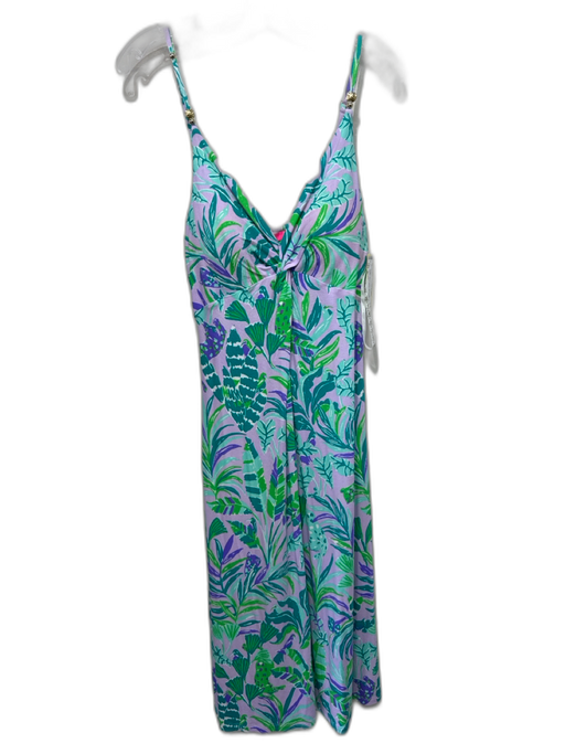 Lilly Pulitzer Size 10 Purple & Green Rayon Sleeveless padded Midi Dress Purple & Green / 10