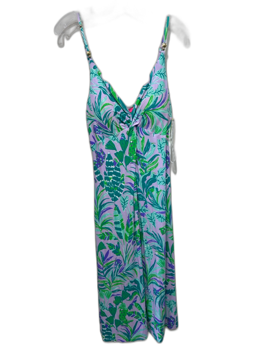 Lilly Pulitzer Size 10 Purple & Green Rayon Sleeveless padded Midi Dress Purple & Green / 10
