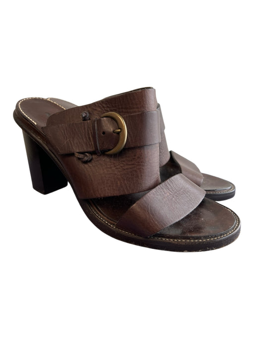 Robert Clergerie Shoe Size 5.5 Brown Leather open toe brass Buckle Mule Shoes Brown / 5.5