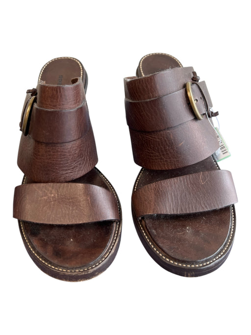 Robert Clergerie Shoe Size 5.5 Brown Leather open toe brass Buckle Mule Shoes Brown / 5.5