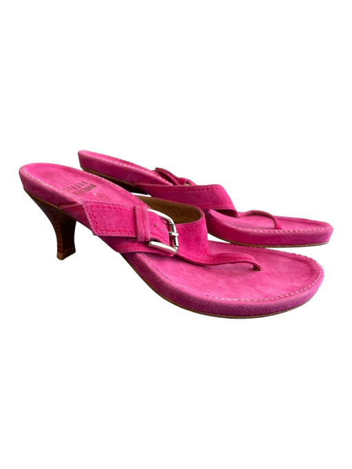 Stuart Weitzman Shoe Size 7 Hot pink Suede Heel Silver Buckle Sandal Shoes Hot pink / 7