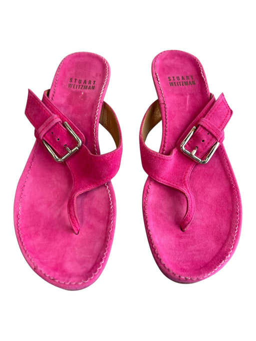 Stuart Weitzman Shoe Size 7 Hot pink Suede Heel Silver Buckle Sandal Shoes Hot pink / 7