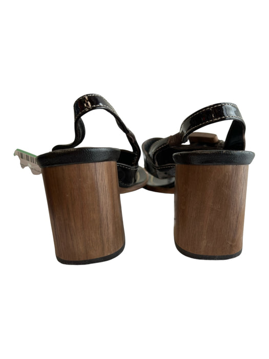 Prada Shoe Size 34.5 Brown Patent Leather Wood Heel Slingback Buckle Shoes Brown / 34.5