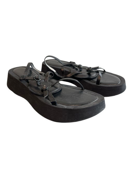 Jill Sander Shoe Size 35.5 Black Leather Flatform Round Detail Strappy Shoes Black / 35.5