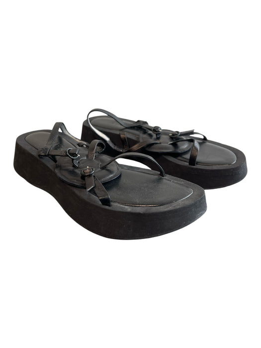 Jill Sander Shoe Size 35.5 Black Leather Flatform Round Detail Strappy Shoes Black / 35.5