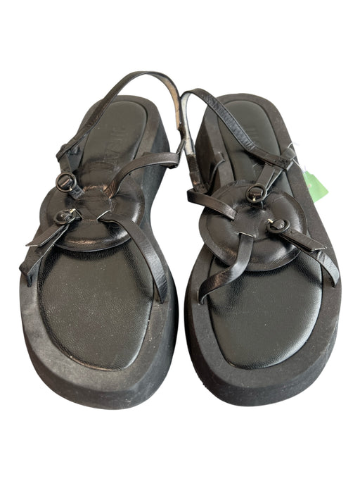 Jill Sander Shoe Size 35.5 Black Leather Flatform Round Detail Strappy Shoes Black / 35.5