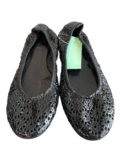 J Crew Shoe Size 5 Black Patent Leather Almond Toe Perforated Flats Ballet Shoes Black / 5